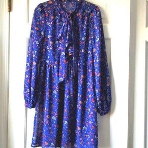 FOREVER 21 Blue floral dress boho cottage prairie puff sleeve ruffle large